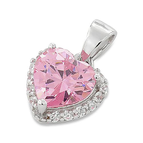 Height: 8mm

Width: 9mm

Thickness: 5.2mm

Bail opening: 4.49mm



Stone material: pink & clear cubic zirconia

Center stone size: 7mm

Stone shape: heart shape (center) & round

Center stone carat weight: 1.6 ct.

Total number of CZ stones: 16

Stone setting: Prong Setting



Metal: 925 sterling silver

Plating: rhodium plated

Finish: high polish Pink Heart Cut Sparkling Stones Jewelry, Pink Heart-shaped Jewelry With Sparkling Stones, Heart-shaped Cubic Zirconia Jewelry With Accent Stones, Heart-shaped Pink Jewelry With Diamond Accents, Pink Heart Cut Jewelry With Diamond Accents, Pink Heart-shaped Jewelry With Diamond Accents, Pink Heart-shaped Jewelry With Accent Stones, Pink Heart Cut Jewelry With Center Stone, Heart Beat Ring