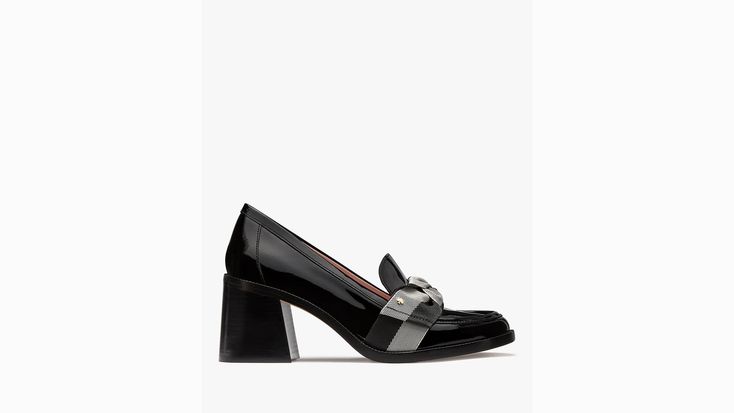 We turned our Leandra loafers into a leg-lengthening pair of pumps. Trimmed with twill bows these lustrous patent leather style will speak to your excellent taste. | Kate Spade Leandra Heeled Loafer, Black - 8.5 Patent Leather Slip-on Heels For Work, Chic Office Loafers With Reinforced Heel, Elegant Slip-on Loafers With Reinforced Heel, Patent Leather Heels For Work In Fall, Fall Patent Leather Heels For Work, Chic Formal Loafers With Reinforced Heel, Elegant Loafers With Reinforced Block Heel, Elegant Loafers With Block Heel And Reinforced Heel, Chic Office Loafers With Padded Heel