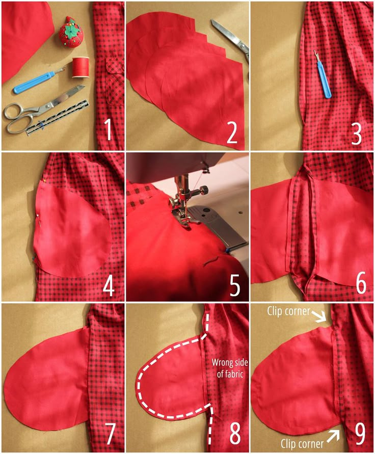 step by step instructions on how to sew a red dress with gingham