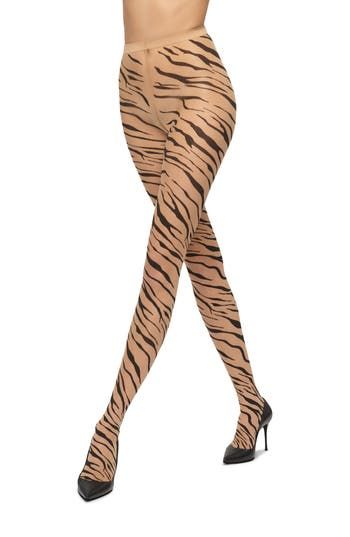 Take a walk on the wild side in these opaque tights marked with a bold tiger print and styled with a stretchy, knitted-in waistband. Polyamide/polyester/elastane Machine wash, line dry Made in Austria Fitted Tiger Print Bottoms, Fitted Tiger Print Trendy Bottoms, Trendy Fitted Tiger Print Bottoms, Stretch Tiger Print Bottoms, Print Tights, Cheetah Print Leggings, White Tights, Printed Tights, Walk On The Wild Side