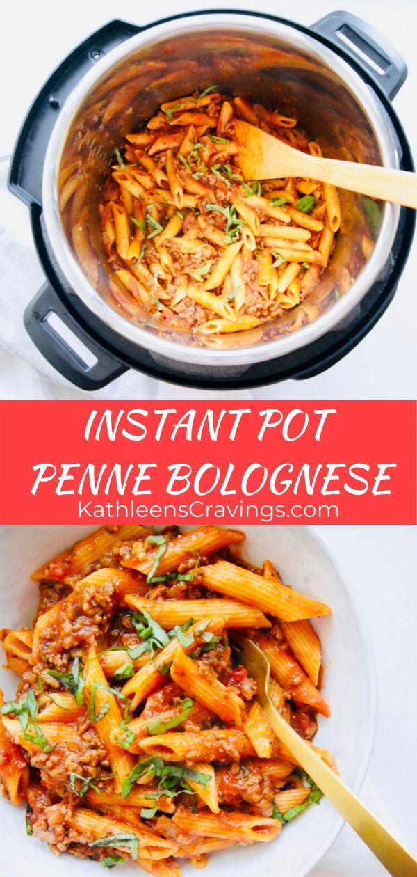 instant pot penne bologne recipe with text overlay