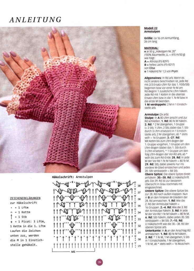 an article in the knitting book shows a woman's hands with pink knitted gloves