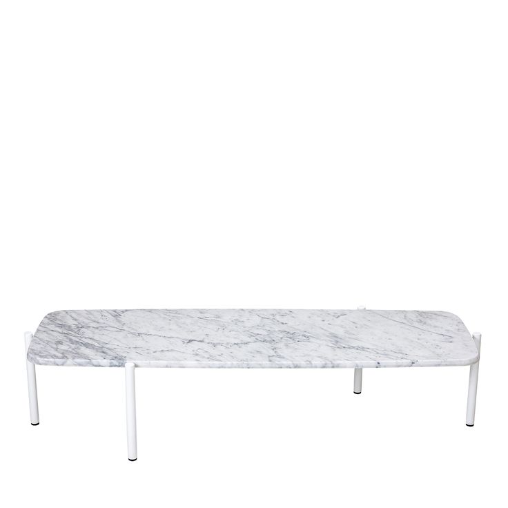 a white marble coffee table with metal legs