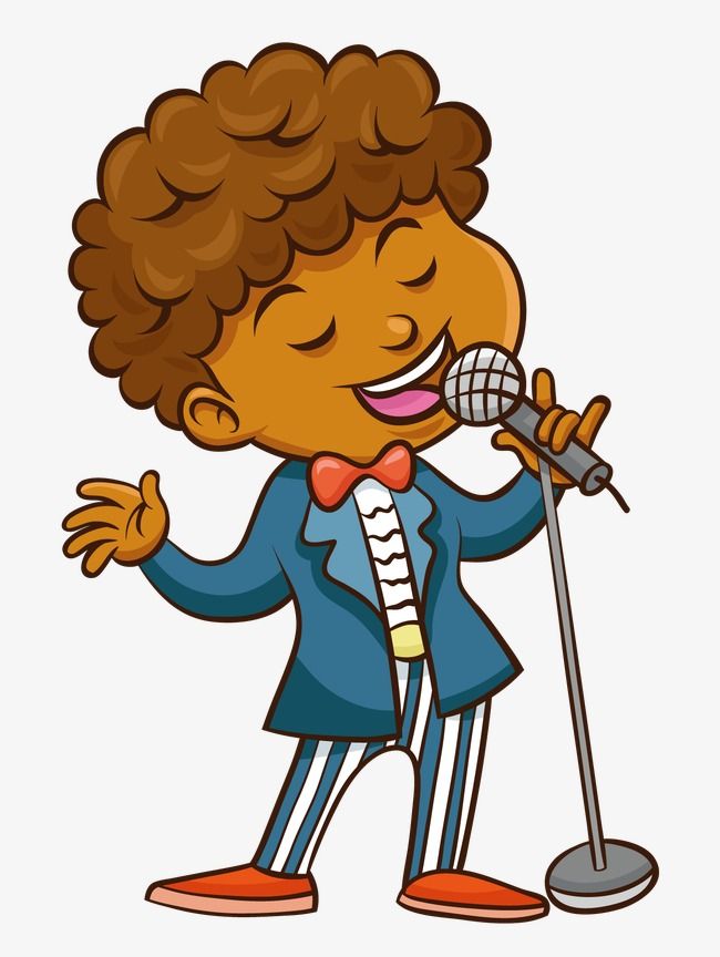 a cartoon boy singing into a microphone