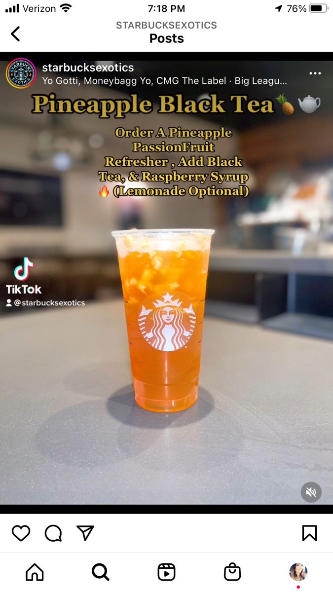 the starbucks black tea is being displayed on an iphone