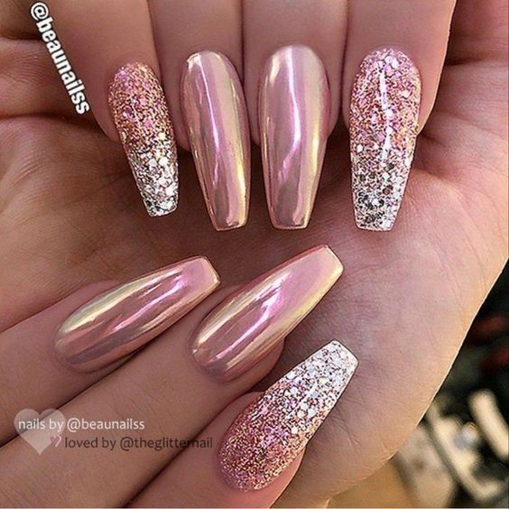 Ombre Coffin, Pink Nail Art Designs, Color Vino, Chrome Nail Art, Nails Ombre, Gel Nail Art Designs, Diva Nails, Nice Nails, Gold Nail