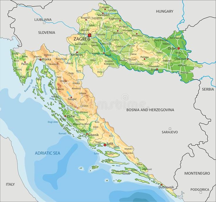 detailed map of croatia with all the major cities and rivers royalty illustration stock illustration, maps, countries, europe, water, image, travel, pictures, person