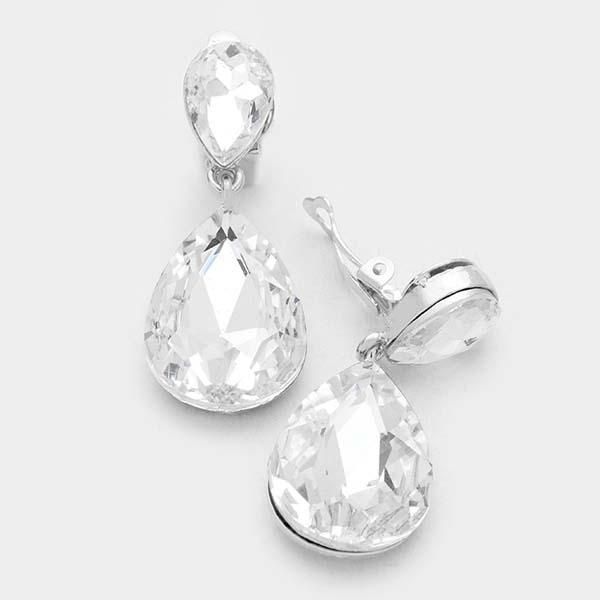 Clear Crystal Double Teardrop Silver Clip-On Earrings by Miro Crystal CollectionItem: Clip-On EarringsBrand: Miro Crystal Collection Size: .75" x 1.75" (Inches) Color: Clear, Silver Metal: Alloy, Lead & Nickle Free Material: Crystal Theme: Evening, Bridal, Prom, Pageant All Measurements Are Approximate. Sold As One Pair Of Earrings Crystal Teardrop Earrings, Teardrop Dangle Earrings, Kate Spade Earrings, Cz Stud Earrings, Fashion Jewelry Earrings, Cross Earrings, Gold Drop Earrings, Crystal Collection, Glass Crystal