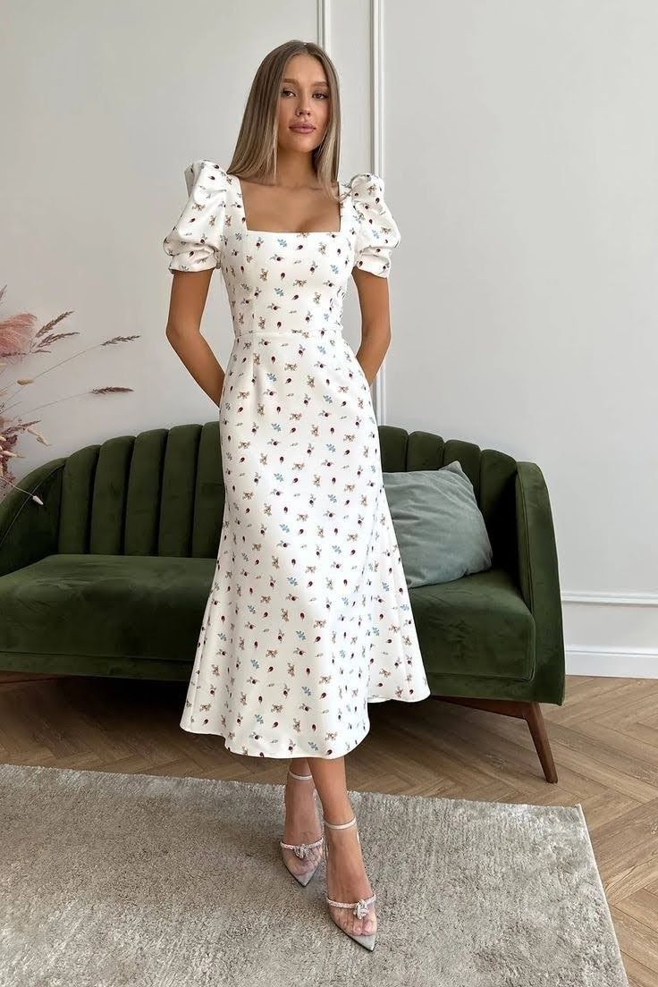 Mode Prints, Godet Skirt, Midi Dress Elegant, Fresh Dress, Mini Robes, Midi Dress Casual, Midi Dress Summer, Elegant Dresses Long, Trendy Fall