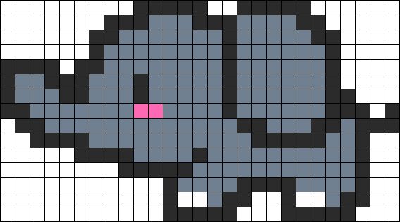 an elephant made out of squares with a pink dot in the middle and black dots on it