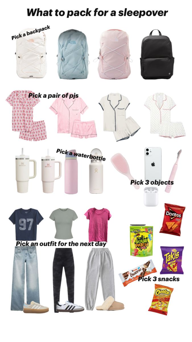 an image of what to pack for a sleepover with text that reads, what to pack for a sleepover