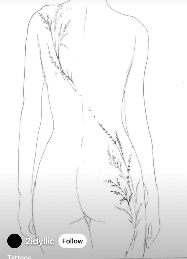 a drawing of a woman's back with plants growing out of her butts