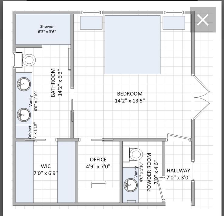 the floor plan for a bedroom and bathroom