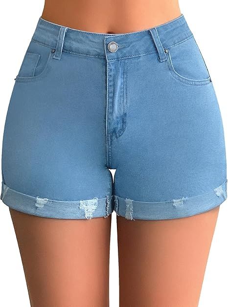 Item No. 786133 This jean shorts made of breathable and comfy denim fabric, which create a great wear experience for you Constructed with mid-rise, summer short jeans feature unique distressed designs in the hemline, taking the daily look up a notch effortlessly The rolled cuff creates a definite separation from the shorts to your legs, making you look even more extraordinary Match these classic 9 pockets shorts with tucked-in shirt or plain blouse to spice up your ordinary style Trendy Jean Shorts For Summer, Spring Stretch Cutoff Jean Shorts, Stretch Cutoff Jean Shorts For Spring, High-waisted Stretch Jean Shorts For Summer, Summer High-waisted Stretch Jean Shorts, Stretch High-waisted Jean Shorts For Summer, Stretch Distressed Medium Wash Jean Shorts, Medium Wash Stretch Distressed Jean Shorts, Fitted Trendy Jean Shorts