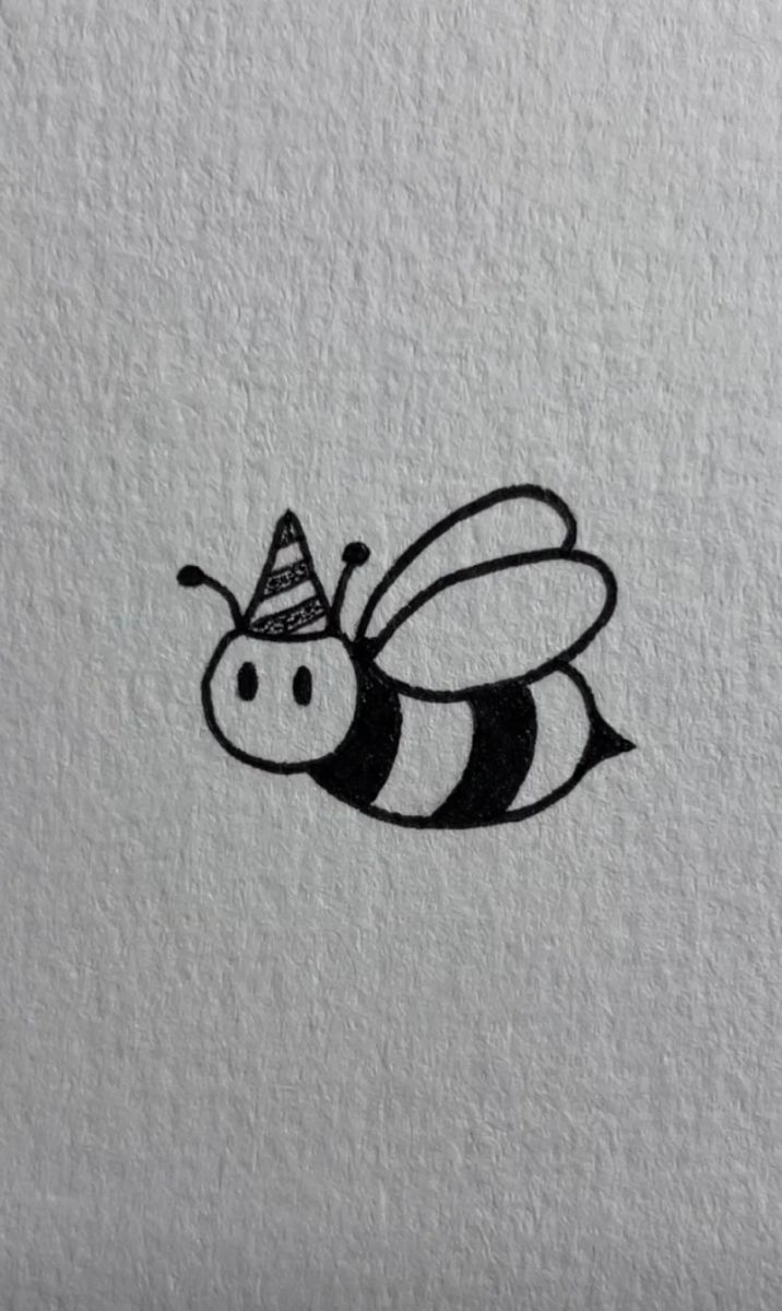 a drawing of a bee wearing a party hat