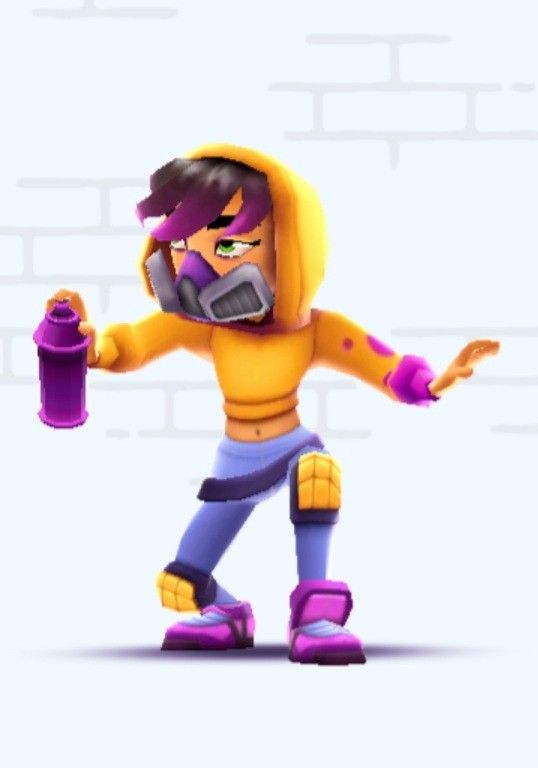 a cartoon character holding a cup and wearing purple gloves