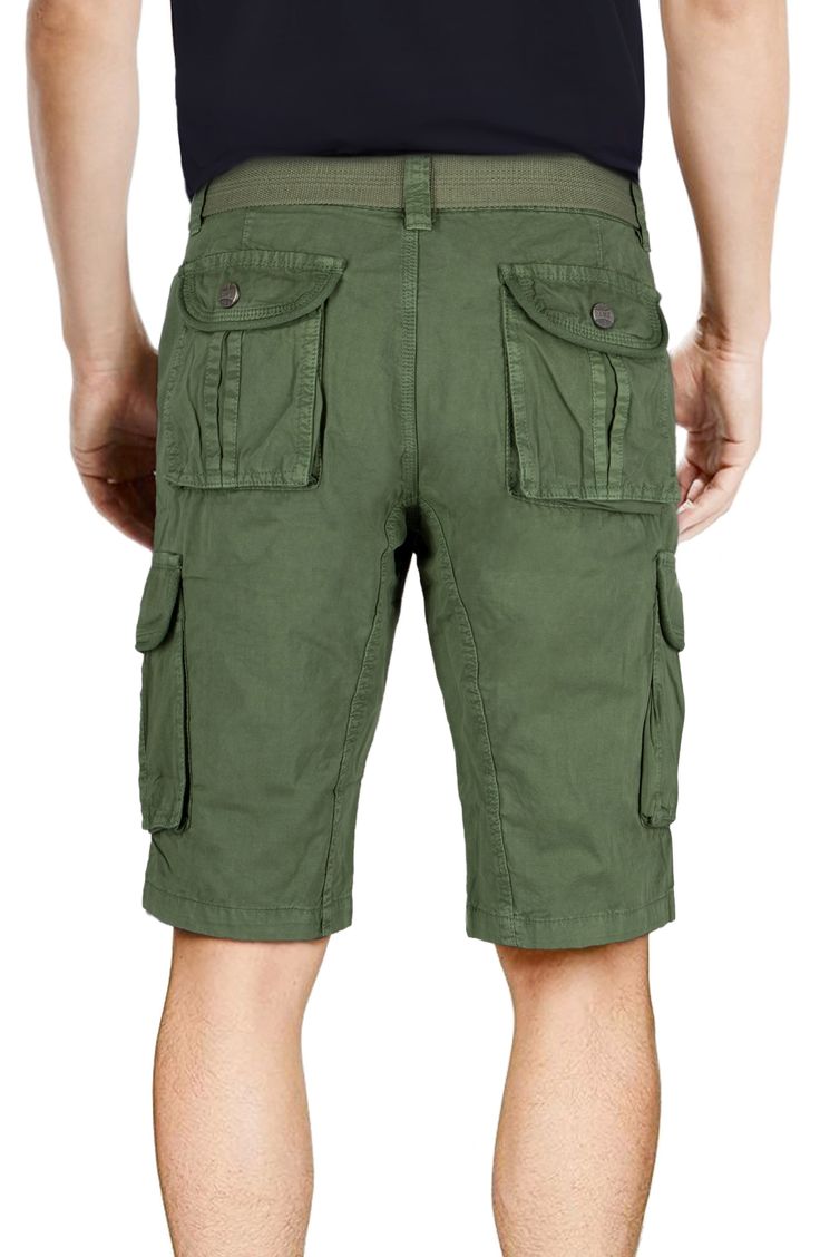 Belted cargo shorts crafted from cotton twill add a laid-back energy and everyday comfort to your wardrobe. 12" inseam (size 32) 100% cotton Machine wash, tumble dry
 Imported Model stats: 6'1" height, 32" waist. Model is wearing size 32. Cotton Cargo Shorts With Pockets For Summer, Green Cotton Cargo Pants With Multiple Pockets, Utility Cotton Cargo Shorts With Multiple Pockets, Military Style Cotton Cargo Shorts With Patch Pockets, Utility Cargo Shorts With Multiple Pockets, Cotton Cargo Shorts With Patch Pockets, Khaki Cotton Bermuda Shorts, Green Cotton Utility Cargo Shorts, Utility Cotton Bermuda Shorts For Summer