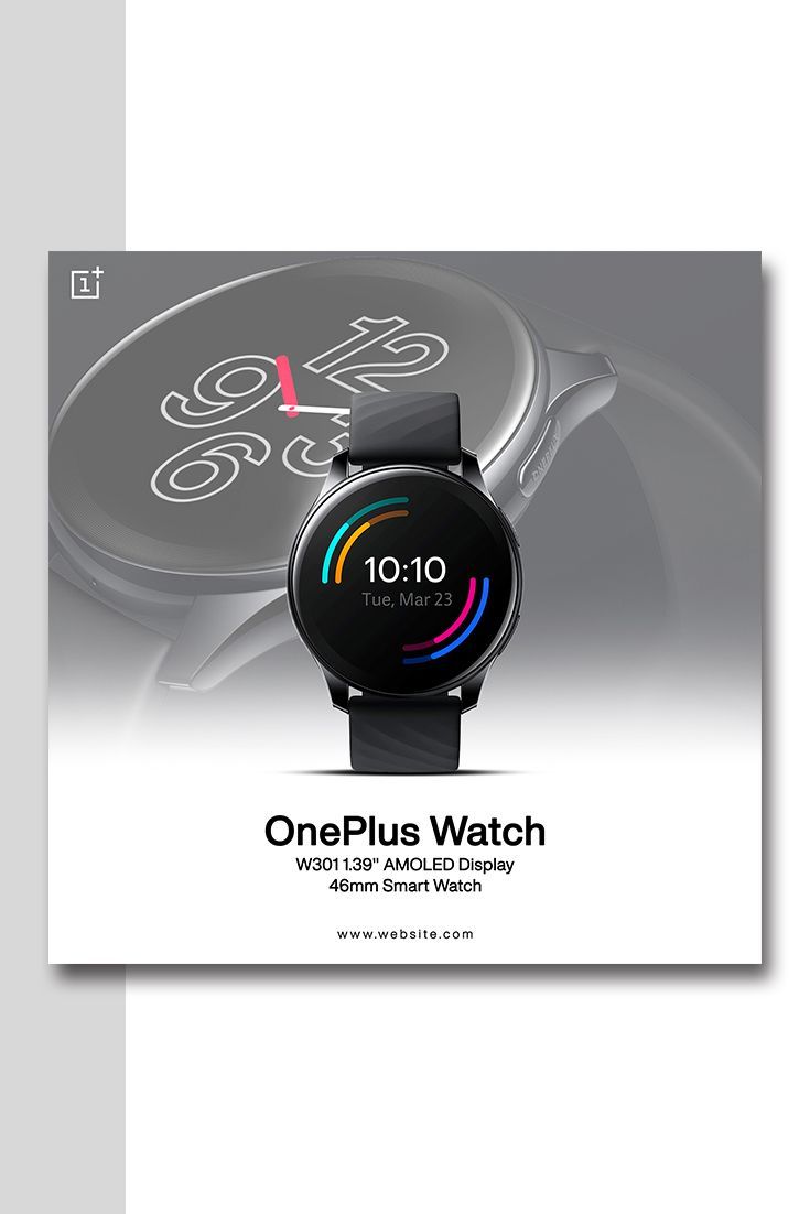 the oneplus watch is shown in front of a white background with black and red accents