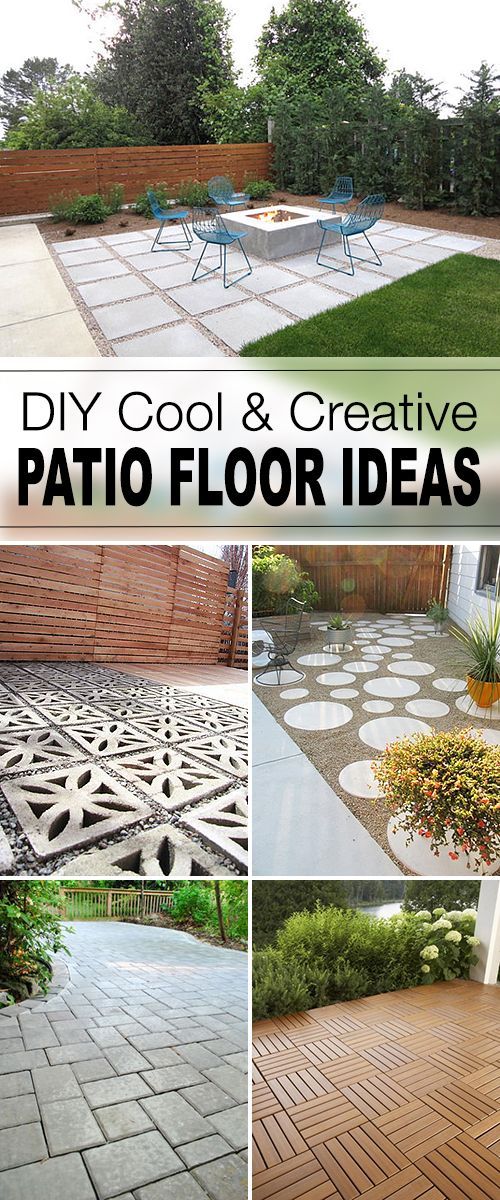 the different types of patio flooring are shown in this collage with text that reads diy cool and creative patio floor ideas