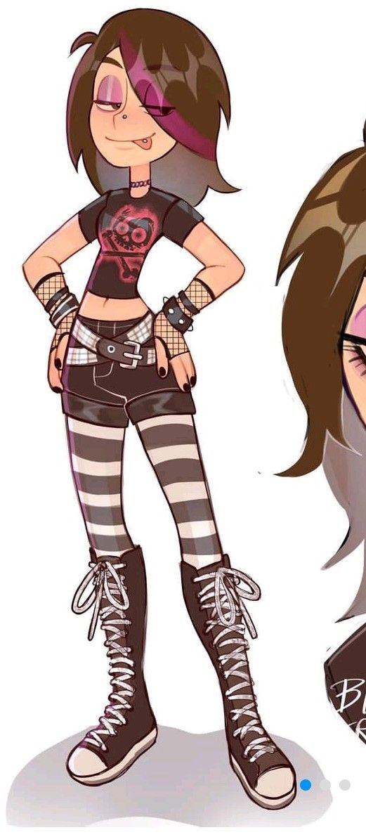 a drawing of a girl with black and white stripes on her leggings, wearing boots