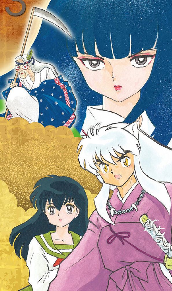 an anime poster with two women and one man