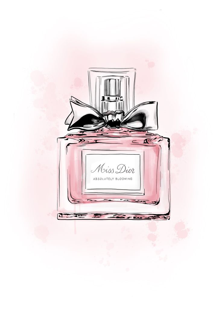 a drawing of a perfume bottle with a bow on top