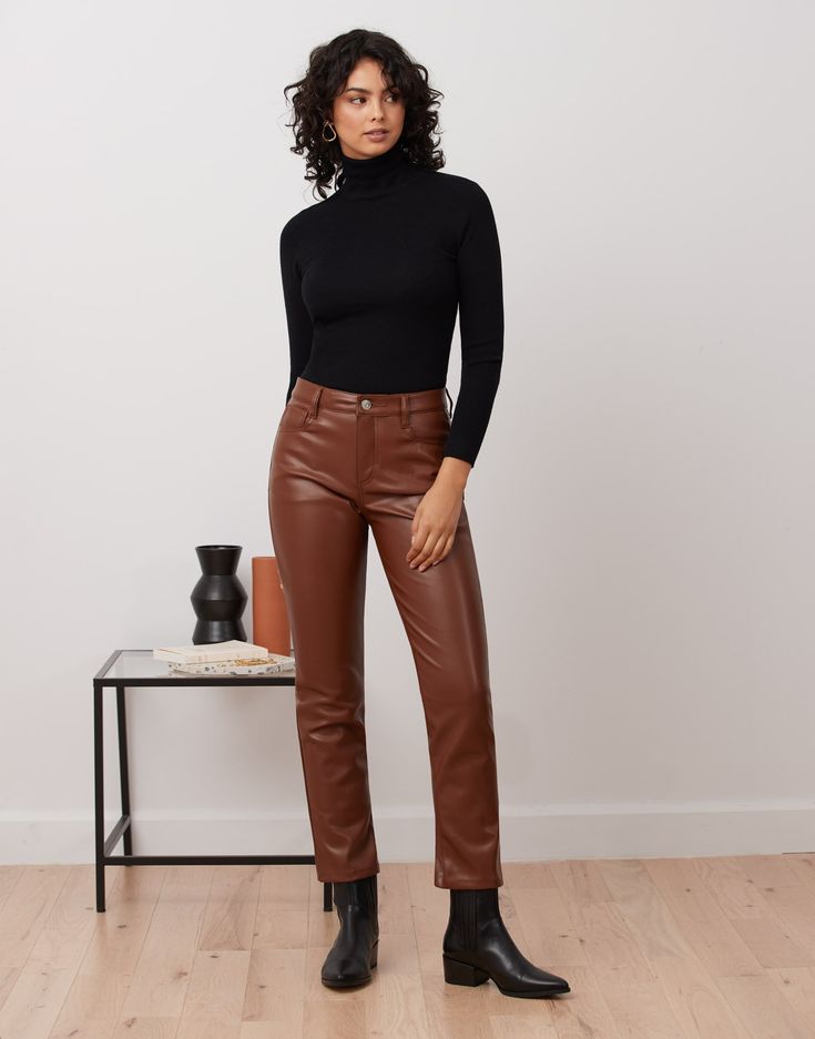 Product Description:


Emily, our slim pant silhouette, is inspired by mom jeans with a slim fit around the hips and a tapered cut throughout the leg. This classic-rise style comes in Dark Brown and sits at the ankle with a 30" inseam.

Our version of the Vegan Leather pant, made using a thick fabric with a faux suede underside that feels ultra-soft to the touch and offers just enough stretch for a comfortable fit so that you not only look good but feel good too.

As we pride ourselves on creati Brown Leather Jeans Outfit, Brown Jeans Outfit Women, Brown Leather Pants Outfit, Brown Jeans Outfit, Vegan Leather Pant, Yoga Jeans, Brown Leather Pants, Leather Pants Outfit, Jeans Outfit Women