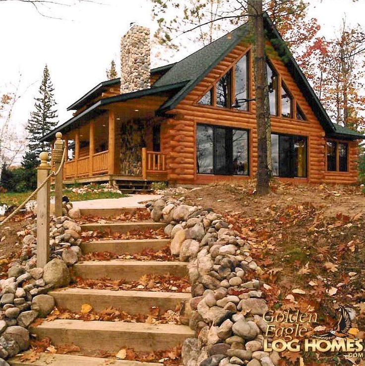 a log cabin with steps leading up to it