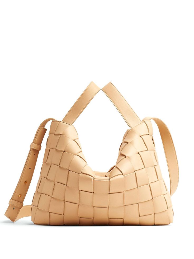 Bottega Veneta light beige leather bag. Featuring medium intreccio leather, detachable strap, single detachable interior zipped pocket and zip closure. Tan Bag, Bowling Bag, Bowling Bags, Classic Bags, Factory Outlet, Woven Bag, Light Beige, Small Bags, Bowling