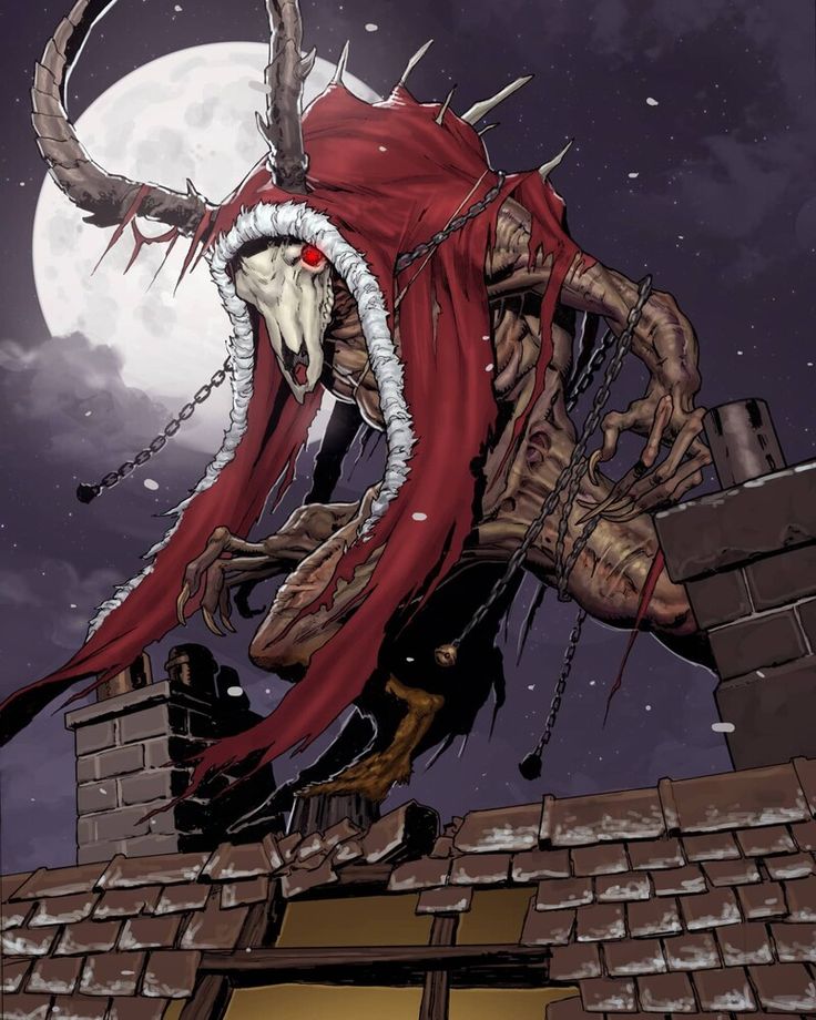 an illustration of a demon on top of a building with chains around its neck and claws