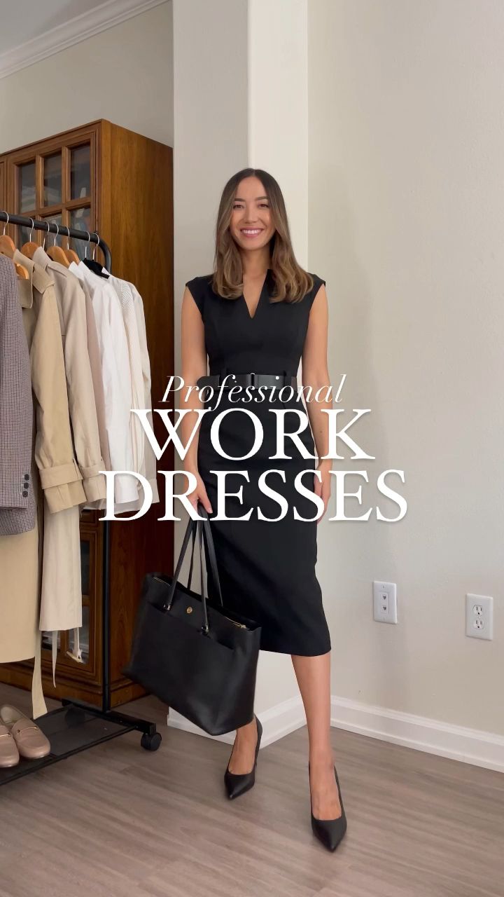 Casual Outfit Capsule, Black Dress For Work, Business Formal Outfit, Summer Work Dress, Work Office Outfits, Outfit Capsule, Black Work Dresses, Sneakers Outfit Casual, Business Dress Women