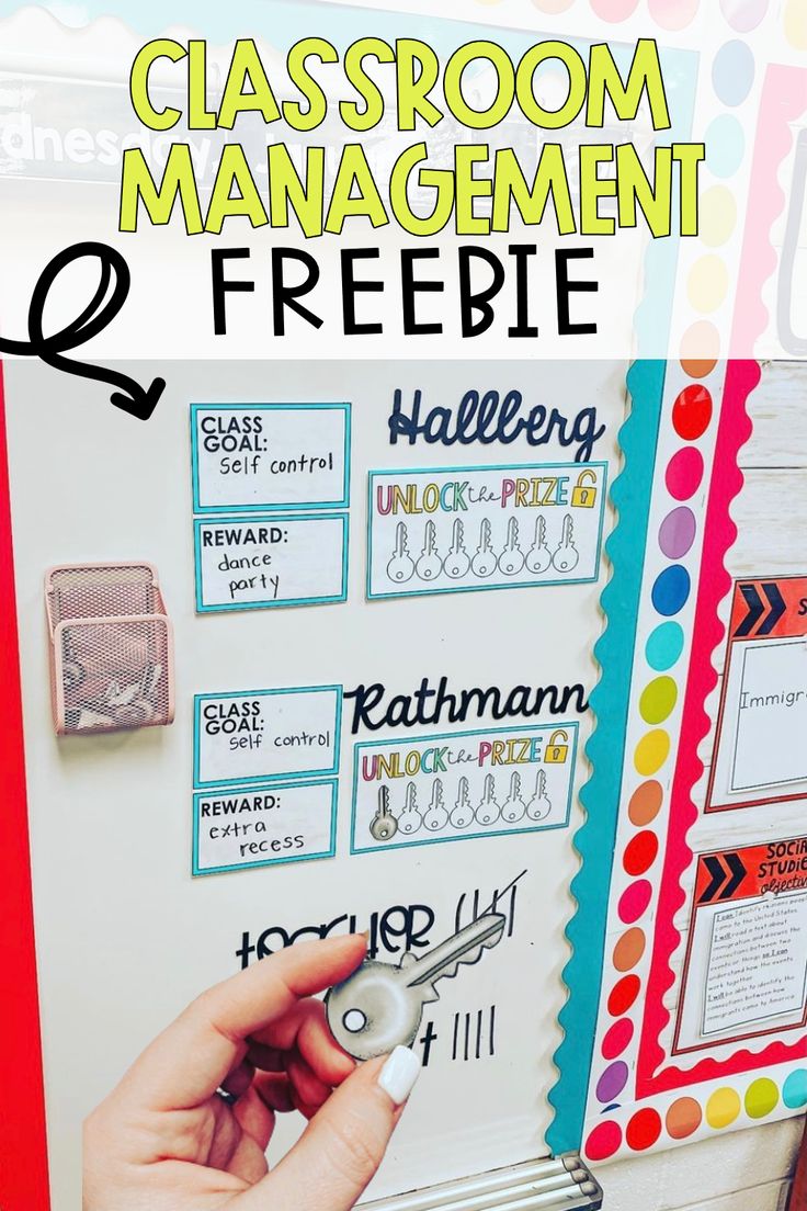 a classroom management board with the words classroom management freebie on it and a hand holding a