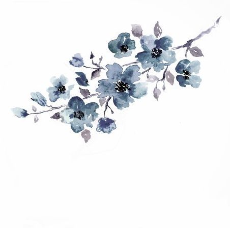 a painting of blue flowers on a white background