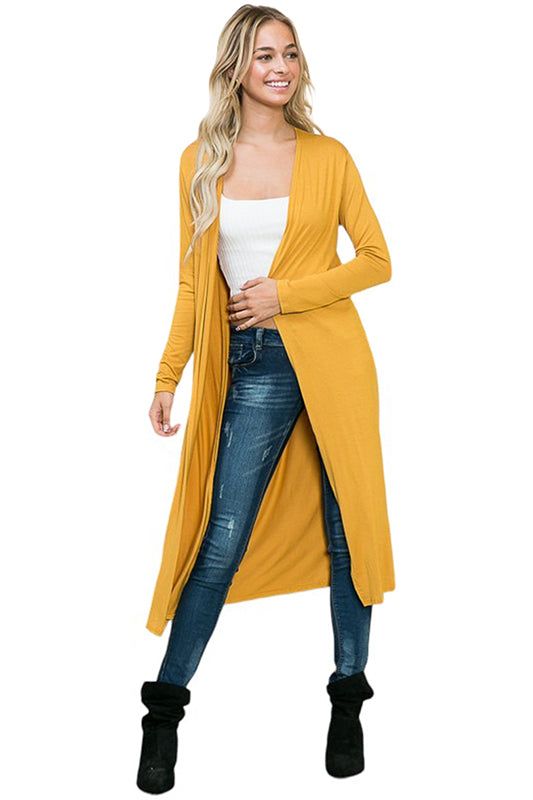 Bring a dash of style to breezy days with this Long Sleeve Solid Maxi Cardigan from Iconic Luxe. Tailored in a regular fit with a length that hits at the knees, this long-sleeve cardigan is crafted from a lightweight fabric for a cozy feel. Designed in a solid hue, you can layer the cardigan over tops or dresses for versatile styling options. 95% Rayon, 5% Spandex Made in the USA Pull On closure Features: open front, long sleeves, midi length, lightweight fabric Suit for: work, casual, everyday wear, date night, movie night, brunch, farmers market, vacation, traveling, beach, barbeque party, coffee date, school Season: spring, summer, fall, winter Model is 5’7” and wearing size Small. Hand wash cold. Do not bleach. Hang to dry. Summer Solid Color Long Sleeve Cardigan, Solid Long Sleeve Summer Cardigan, Solid Long Sleeve Spring Sweater, Long Sleeve Spring Sweater, Fitted V-neck Sweater Coat For Spring, Solid Color Long Cardigan For Fall, Long Solid Color Cardigan For Fall, Solid Long Cardigan For Fall, Versatile Long Winter Cardigan