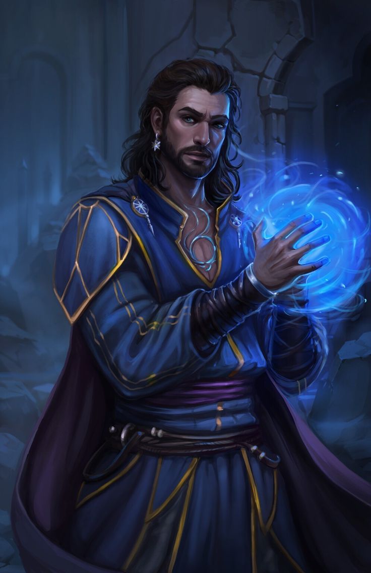 a man with long hair holding a ball in his hand and wearing a blue outfit