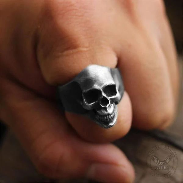 This is a non-traditional skull ring due to its unique design. An awesome example of the talent of our artisan jewelers. Buy 2 get 1 free! Handmade Unique Metal Skull Ring, Adjustable Skull Print Rings For Gift, Punk Skull Rings As Gift, Unique Black Skull Ring For Halloween, Unique Skull Ring Collectible, Vintage Black Skull Ring, Silver Rings With Skull Print For Gift, Halloween Skull Print Ring As A Gift, Silver Skull Print Ring For Gift