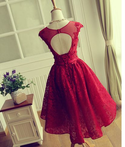 Short Lace Bridesmaid Dresses, Cute Party Dress, Red Lace Prom Dress, Cute Dresses For Party, Lace Prom Dress, Red Cocktail Dress, Backless Prom Dresses, Lace Homecoming Dresses, Short Lace Dress