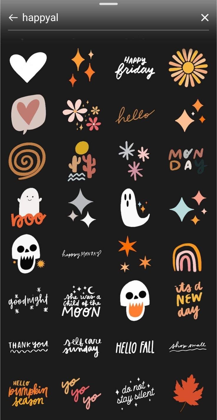 an iphone screen with various stickers on it and the words happy halloween written in different languages