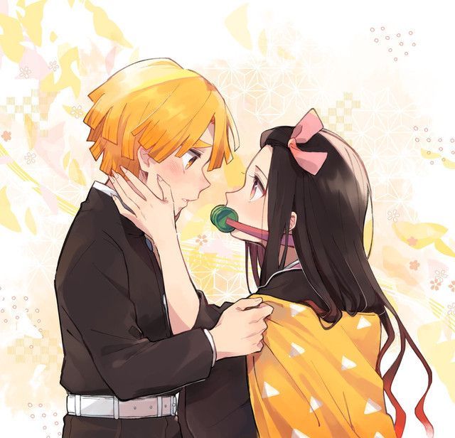 two anime characters are kissing each other and one is wearing a yellow dress with a pink bow on her head