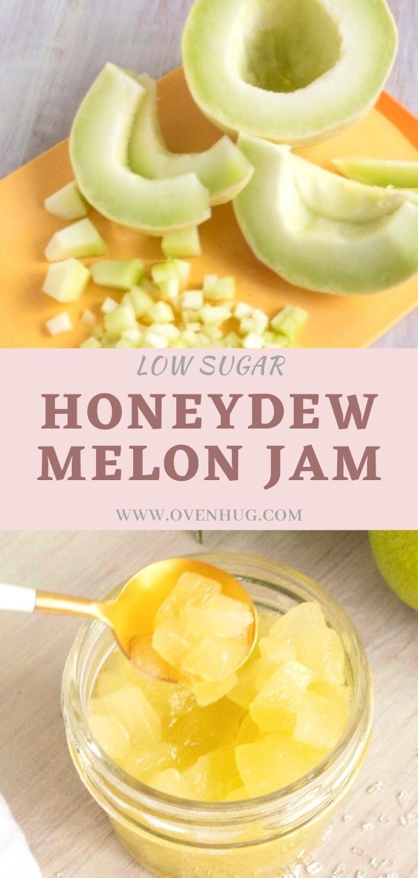 honeydew melon jam in a glass jar with sliced fruit on the side