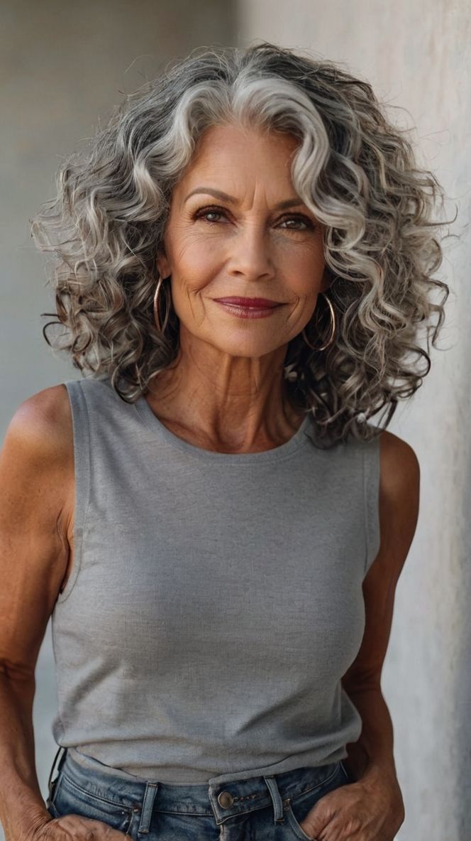 Curly Hairstyles for Women Over 50 Curly Hairstyles Grey Hair, How To Style Naturally Curly Hair, Curly Hair Styles For Black Women, Curly Hairstyles Older Women, Grey Hair Long Bob, Gray Curly Hair Natural Curls, Short Curly Gray Hair Over 50, Salt And Pepper Hairstyles, Curly Gray Hair Over 50