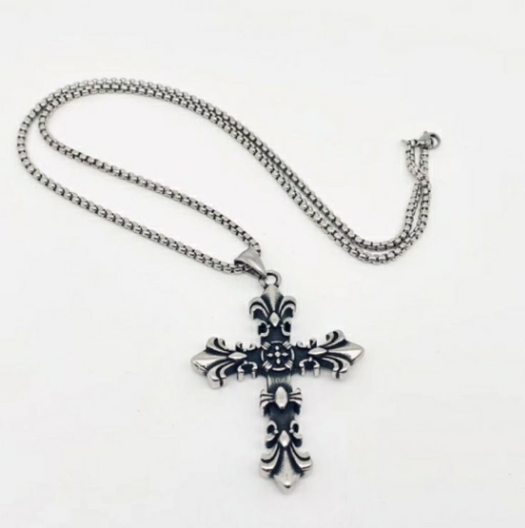 Beautiful Gothic Style Cross Pendant With Chain Stainless Steel Metal New Gothic Cross Necklace, God Necklace, Necklace Y2k, Gothic Cross, Gothic Crosses, Engagement Dress, Engagement Dresses, Pendant With Chain, Funky Jewelry