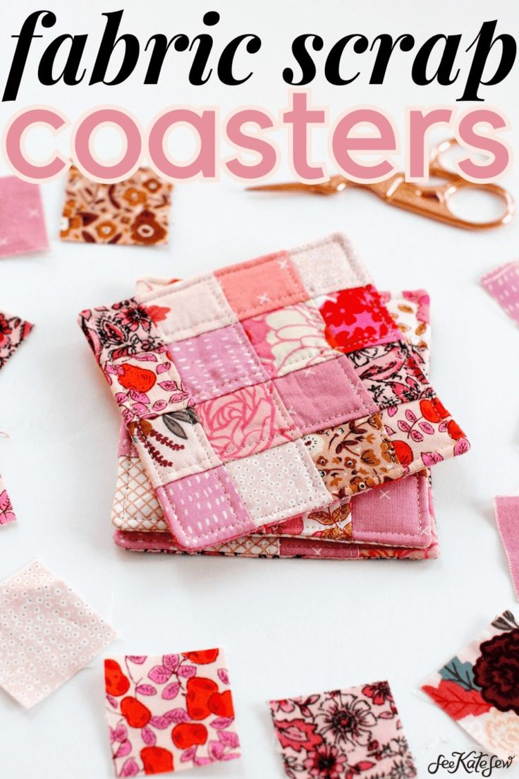 fabric scrap coaster tutorial - see kate sew Quick Sewn Gifts, Quilted Gifts For Men, Things To Make With Scrap Fabric, Small Quilted Gifts To Make, Diy Fabric Gifts, Scrap Material Projects, Fabric Strips Projects, Coasters To Sew, Scrap Sewing Projects