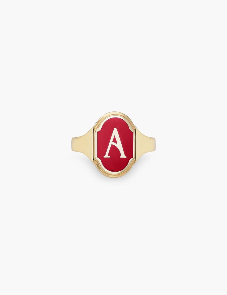 Enamel Initial Ring Initial Ring, 18k Yellow Gold Ring, Green And Red, How To Make Notes, Yellow Gold Ring, Perfect Home, Yellow Gold Rings, Black Green, Gold Ring