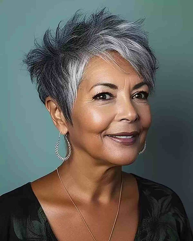 Gray Hair Highlights Short Hair, Short Hair Grey Highlights, Short Hair Color 2023 Trends, Short Hair Styles Pixie Over 50, Highlight Hair Color Grey, Short Spikey Hair For Women Over 50 Over 50 Pixie Haircuts, Short Spiky Hairstyles For Women Over 50, Women’s Pixie Haircut, Very Short Hair Styles For Women