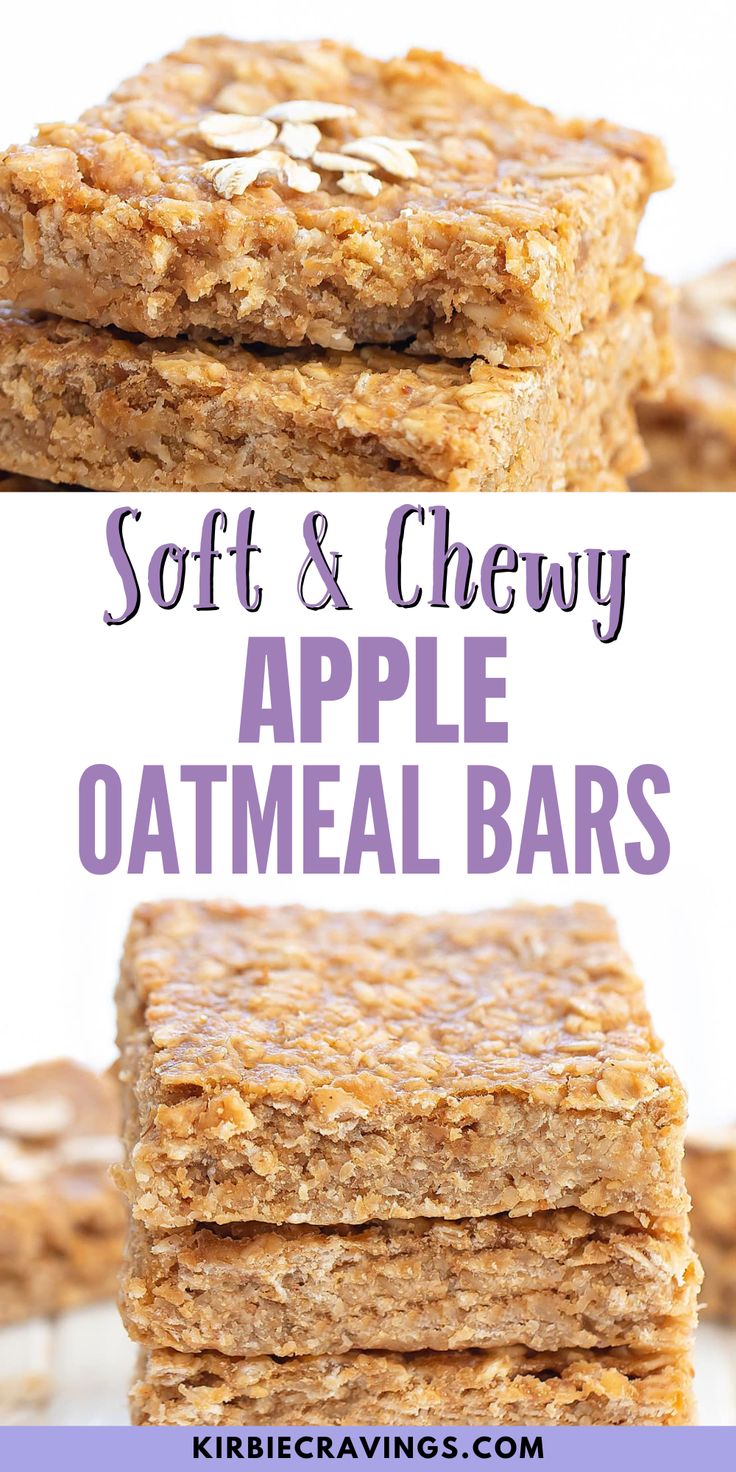 soft and chewy apple oatmeal bars stacked on top of each other