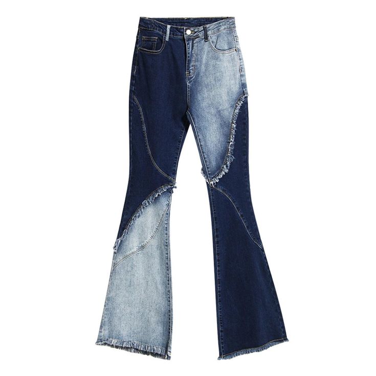 Geometric Raw Edge Jeans With High Waistline And Slimming Effect - Trendha High Rise Dark Wash Cotton Flare Jeans, Blue Flare Jeans With Five Pockets, High Waist Blue Stretch Flare Jeans, Blue Stretch Flare Jeans, Dark Wash High Waist Cotton Jeans, High Waist Dark Wash Cotton Jeans, Trendy Flared Washed Blue Jeans, Trendy Flare Washed Blue Jeans, Trendy Washed Blue Flare Jeans