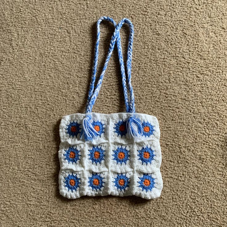 Magnetic Closure Blue, Orange, And White Size Approximately: Bag: 14 Inches Wide 11 Inches High Handles: 14 Inches Long From Top Of Bag To Top Of Handles. Brand New With Tags Trendy Blue Crochet Bag For Spring, Blue Square Shoulder Bag For Spring, Trendy Handmade Blue Bags, Blue Rectangular Crochet Bag For Spring, Rectangular Blue Crochet Bag For Spring, Trendy Blue Crochet Tote Bag, Spring Blue Rectangular Crochet Bag, Handmade Blue Shoulder Bag For Spring, Trendy Blue Handmade Shoulder Bag