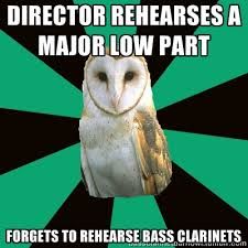 an owl sitting on top of a green and black background with caption that reads, director releases a major low part forgets to release