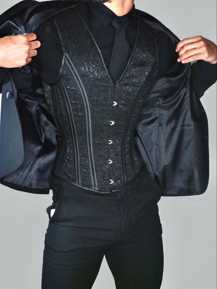 Outfit With Corset, Yule Ball Outfits, Mens Fashion Aesthetic, Veiny Hands, Genderqueer Fashion, Black Suit Men, Fancy Clothes, Fancy Suit, Corset Outfit